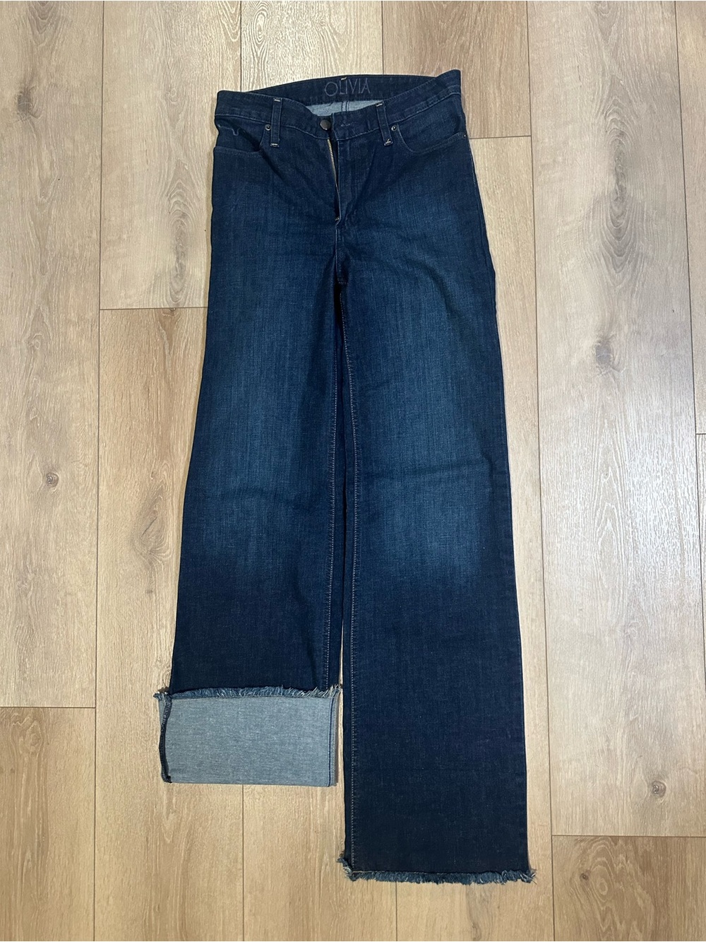 Kimes Ranch Dark Blue Wide-Leg Jeans with Frayed Hem